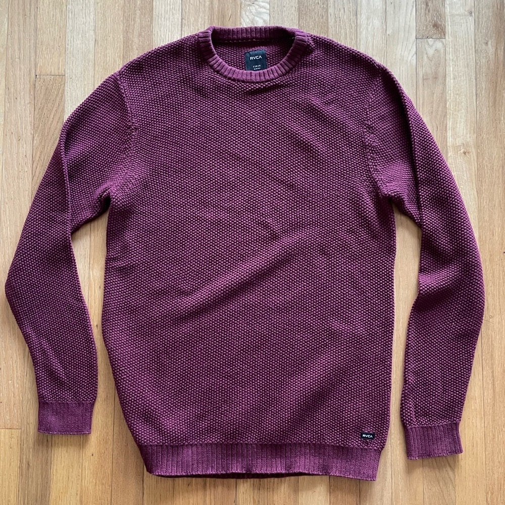 RVCA Men's Textured Crewneck Sweater in Deep Burgundy